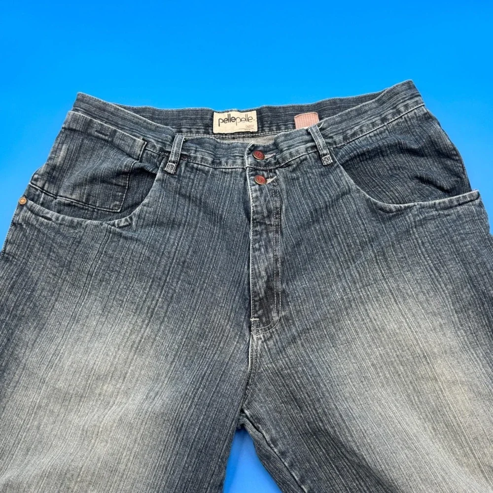 Y2K VTG Pelle Pelle Mens Jeans Dark Wash Leather Pocket Relaxed Fit Size‎ 40x34